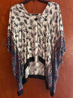 THML Multicolor Paisley Print Kimono Top With Hood Size Small